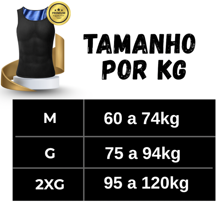 Tabela de tamanhos por peso: M, G e 2XG