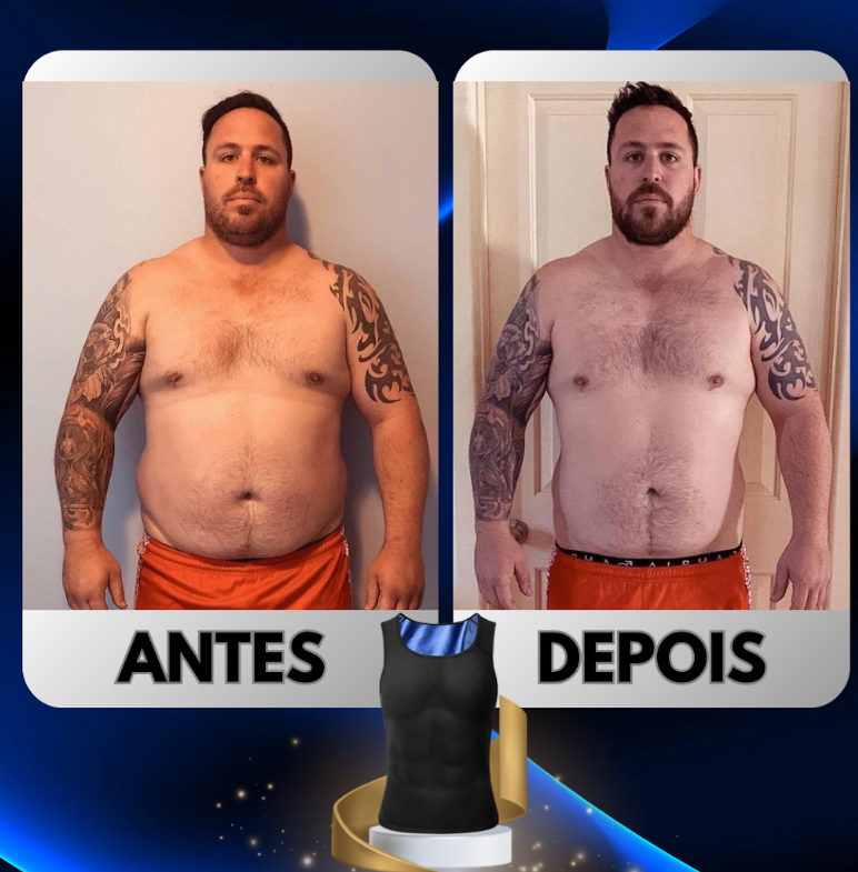 Comparação antes e depois de cliente usando a Regata Sauna